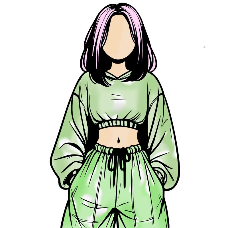 realistic girl faceless with baggy pants and a crop top