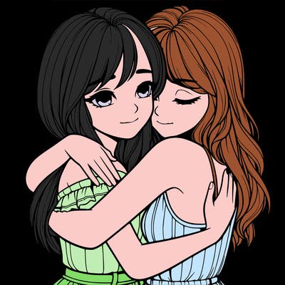 realistic girls hugging