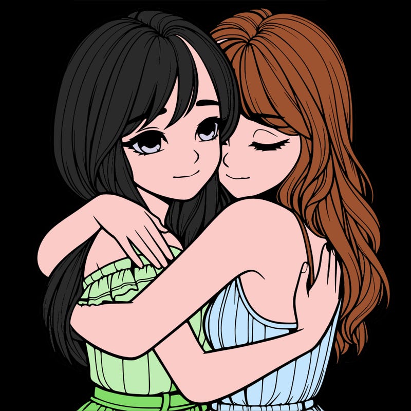 realistic girls hugging