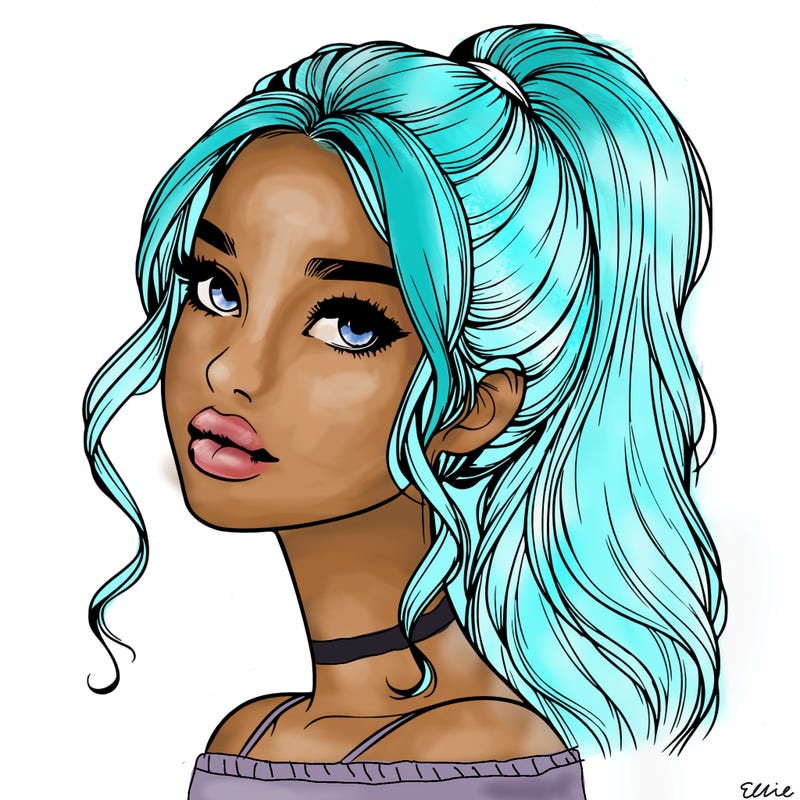 realistic girl with a ponytail on her hair and lips