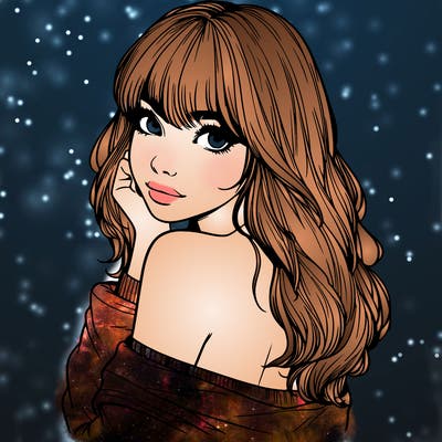 realistic girl with bangs looking over her shoulder