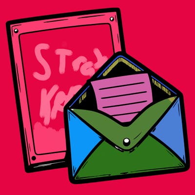 a realistic envelope that’s open and a realistic paper at the top and on the paper no lines