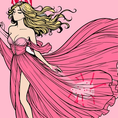 realistic woman in dress flowing the the wind