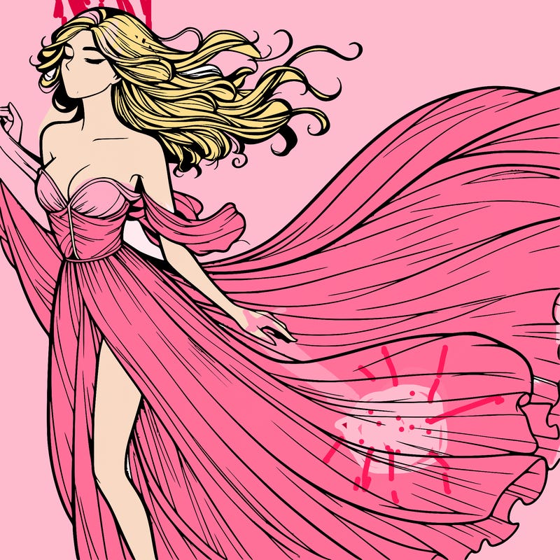 realistic woman in dress flowing the the wind