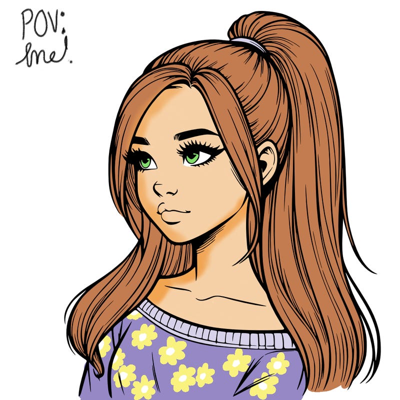 realistic girl with a high ponytail