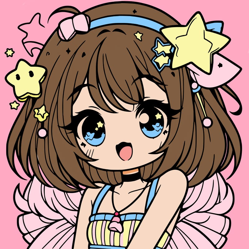 cute anime girl with star accessories