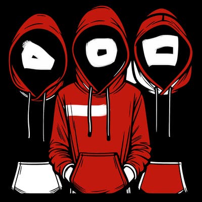 3 faceless people in  hoodies
