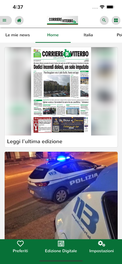 Corriere di Viterbo - Home screen of Corriere di Viterbo app featuring the digital newspaper replica and local news feed