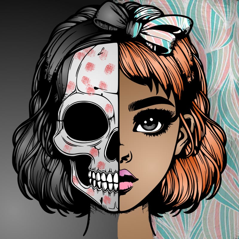 realistic girl with half skull mask