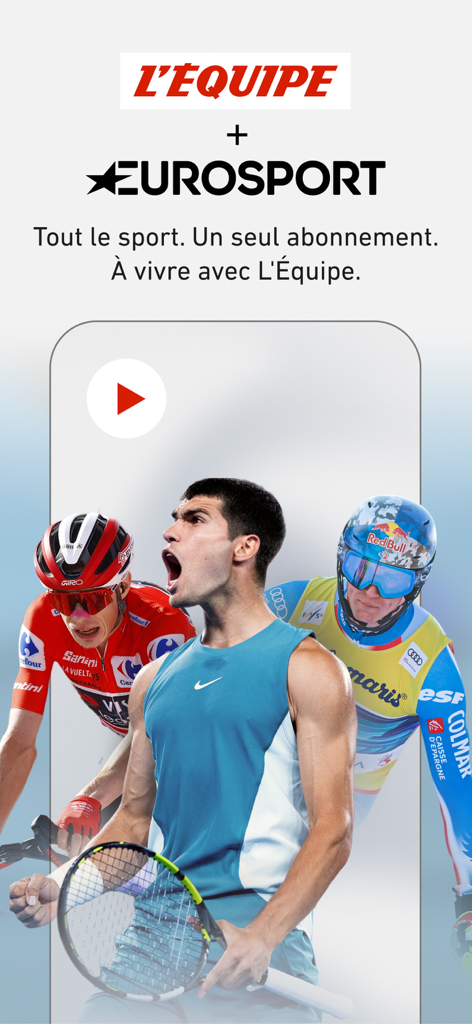 L’EQUIPE - live, sport, tv - L Equipe and Eurosport combined subscription promotion featuring tennis cycling and skiing athletes