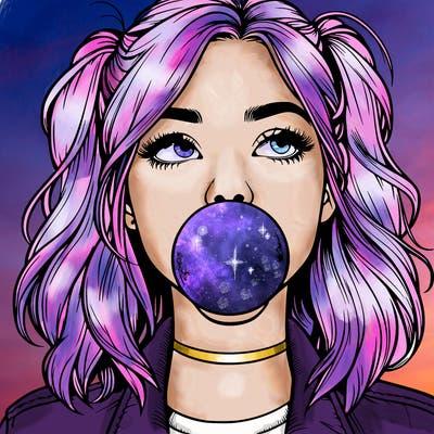 realististic girl blowing bubble -gum