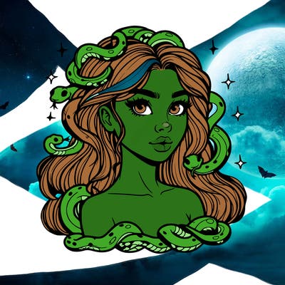 realistic girl with snakes as hair