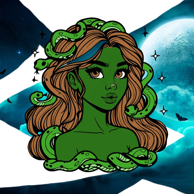 realistic girl with snakes as hair