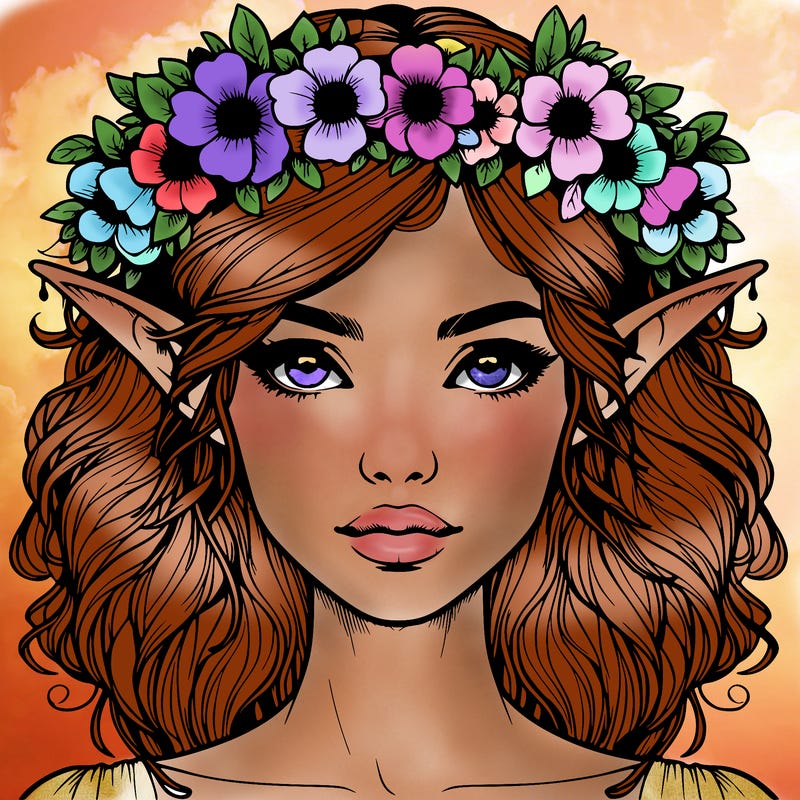 realistic female elf with flower crown