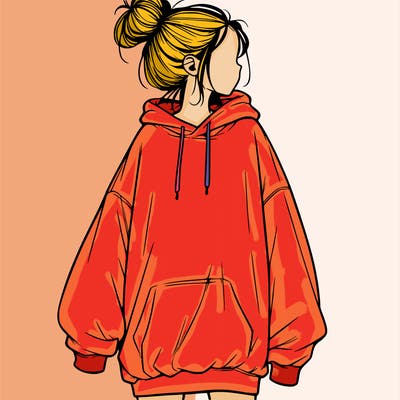 realistic girl with a oversized sweatshirt on and a bun