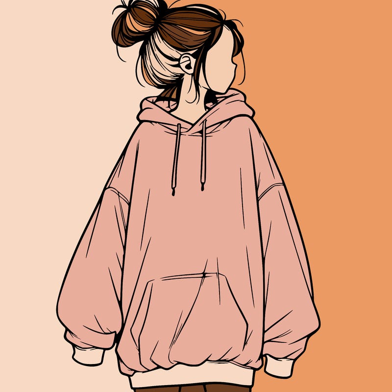 realistic girl with a oversized sweatshirt on and a bun