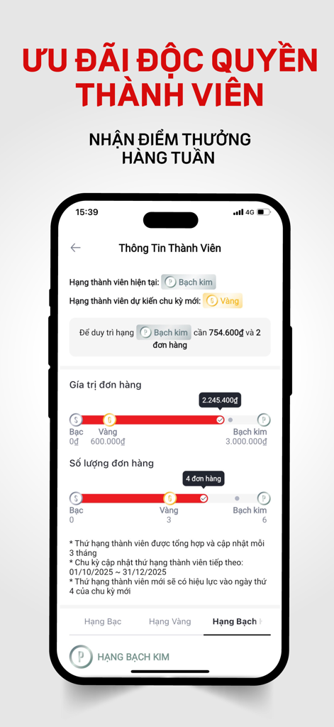 LOTTE Mart Vietnam - Lotte Mart Vietnam mobile app membership screen showing loyalty tiers and reward point progress