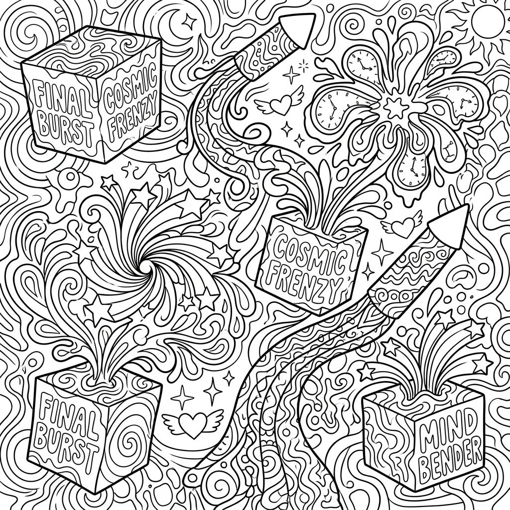 Psychedelic Firework Finale Boxes Coloring Page — Color Pop