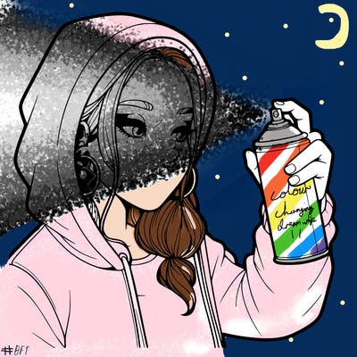 a realistic girl, spray painting