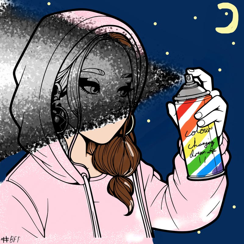 a realistic girl, spray painting