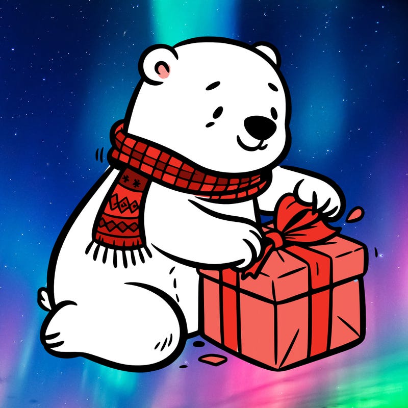 polar bear wrapping a present