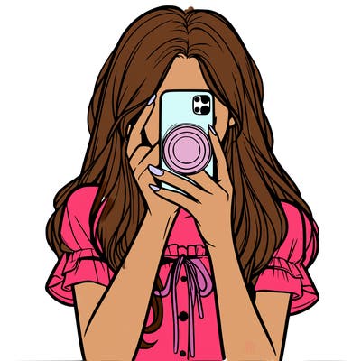a realistic girl holding her phone taking pictures