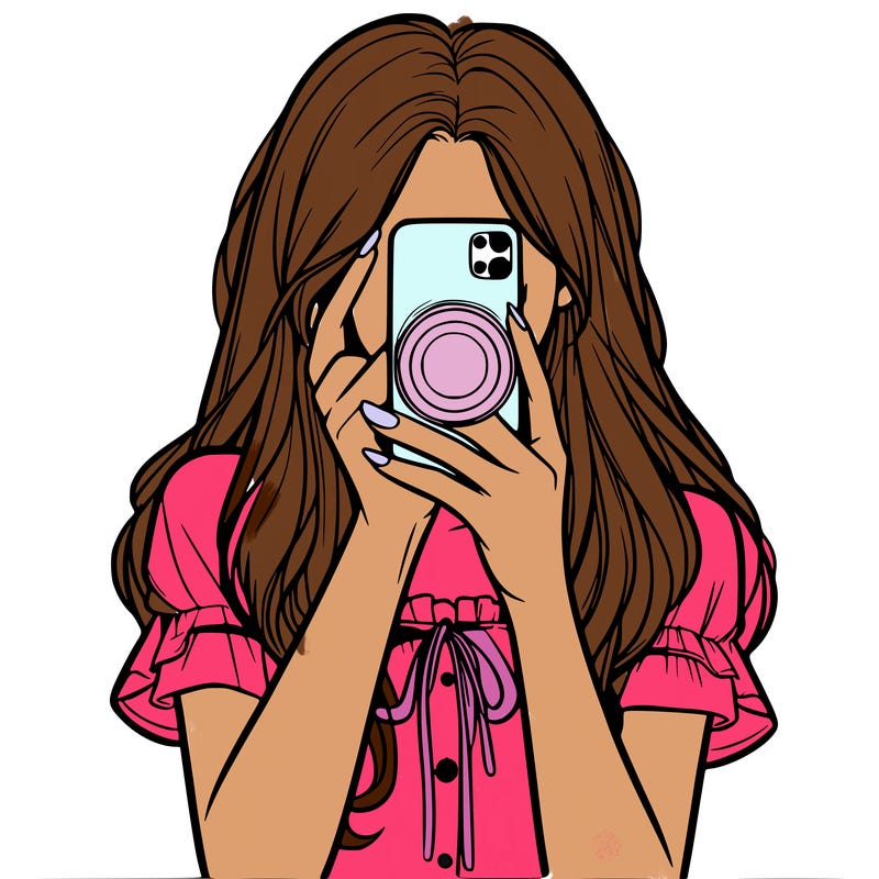 a realistic girl holding her phone taking pictures
