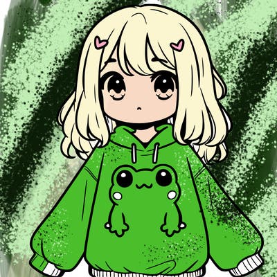 girl wearing frogging sweatshirt