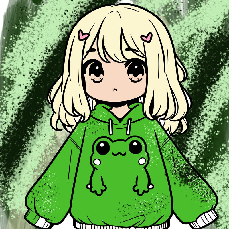 girl wearing frogging sweatshirt