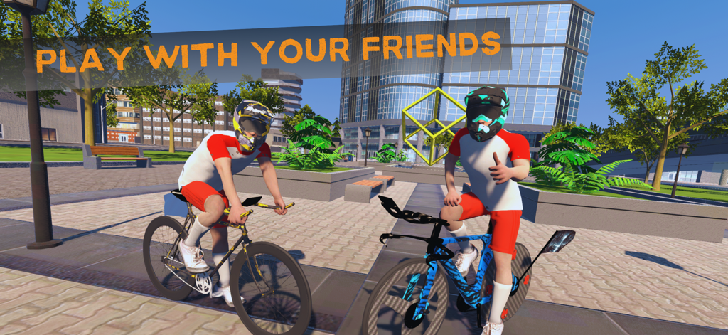 Bicycle Extreme Rider 3D - Two cyclists in a city park in Bicycle Extreme Rider 3D multiplayer mode