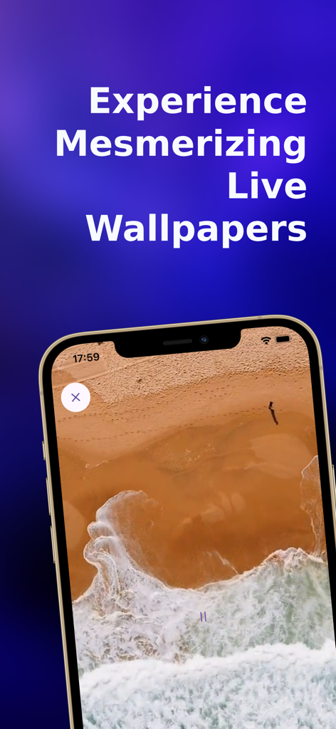 An iPhone displaying a mesmerizing aerial live wallpaper of ocean waves crashing on a beach.