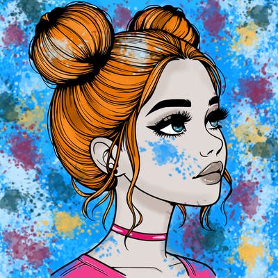 realistic girl with buns on the top of her head