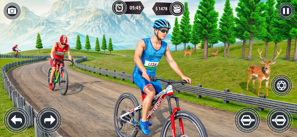 Offroad BMX Bike Race 3D - Two cyclists racing on an offroad mountain trail in the Offroad BMX Bike Race 3D mobile game