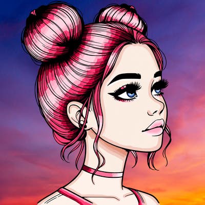 realistic girl with buns on the top of her head
