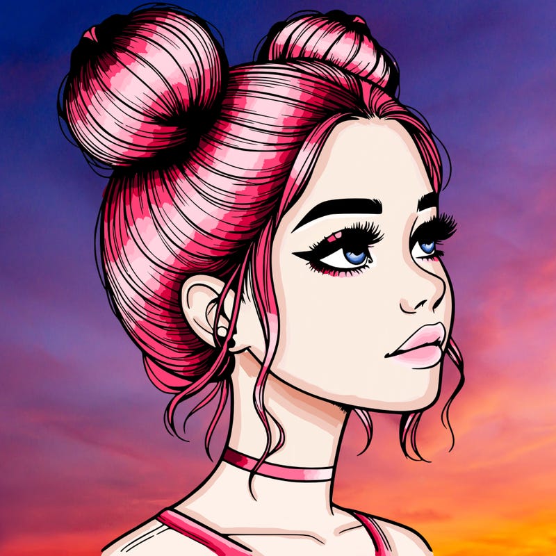 realistic girl with buns on the top of her head