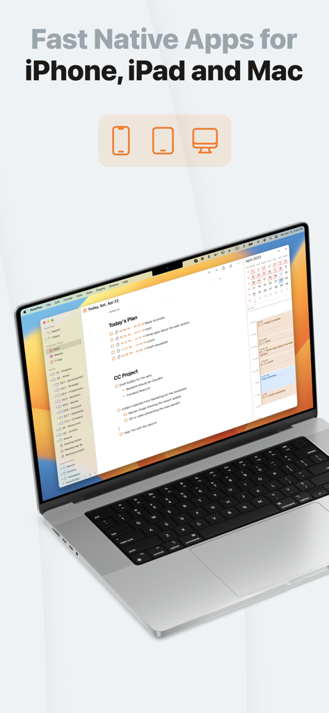 NotePlan - To-Do List & Notes - NotePlan app interface on a MacBook Pro showing calendar and task management