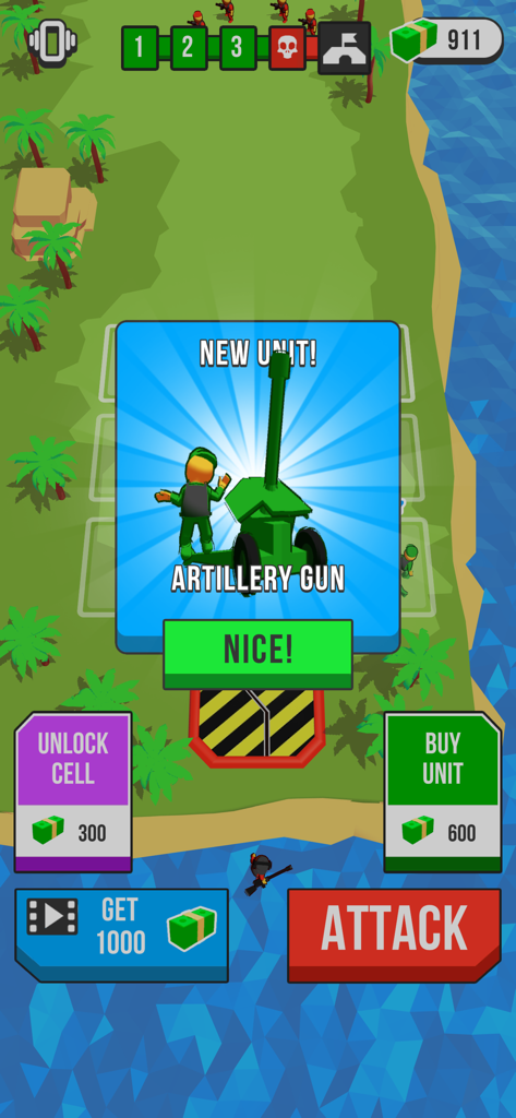 Epic Army Clash - A new artillery gun unit unlocked in the Epic Army Clash game interface