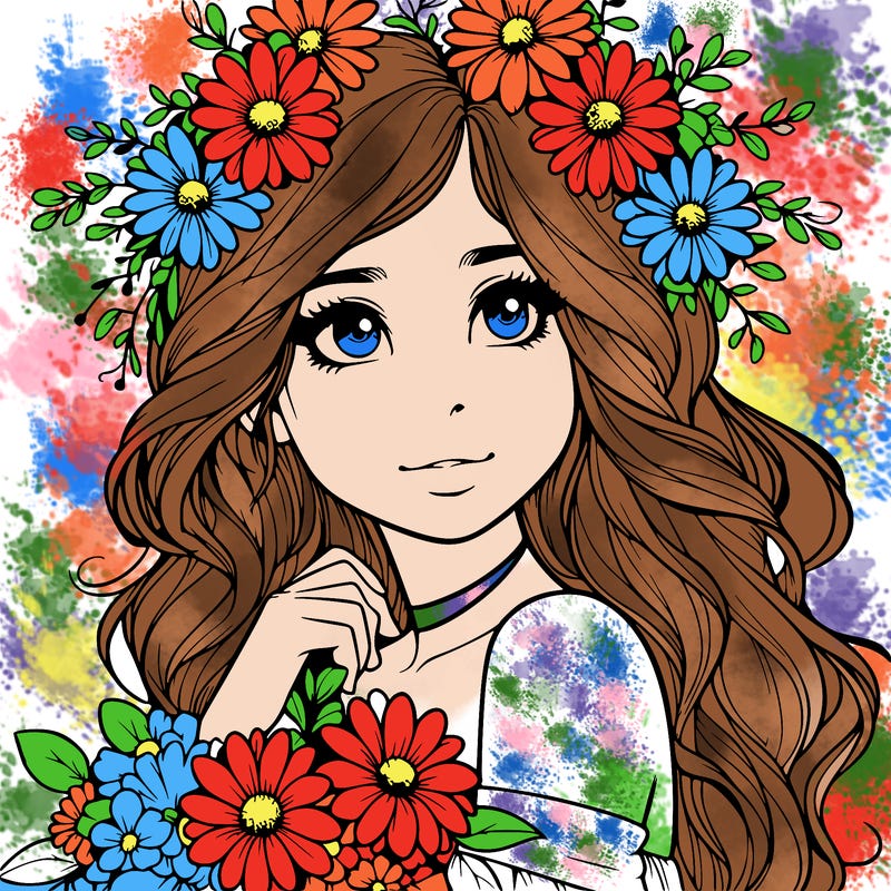 realistic girl with flowers in her hair