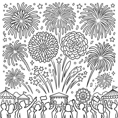 Get ready for an explosion of color with this exciting festival fireworks coloring page designed especially for kids! Little artists can bring to life a dazzling sky and a cheering crowd, making every moment a celebration.