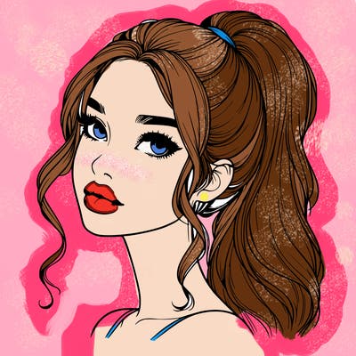 realistic girl with a ponytail on her hair and lips