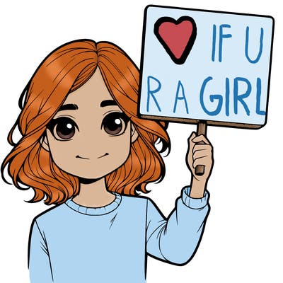 realistic girl holding up a sign