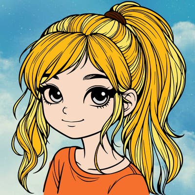 realistic girl with ponytail