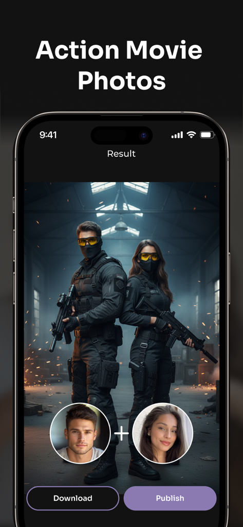 X Art: AI Photo Generator - AI generated action movie portrait of a couple in tactical gear
