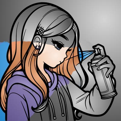 a realistic girl spray painting