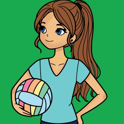a tall girl holding a volleyball