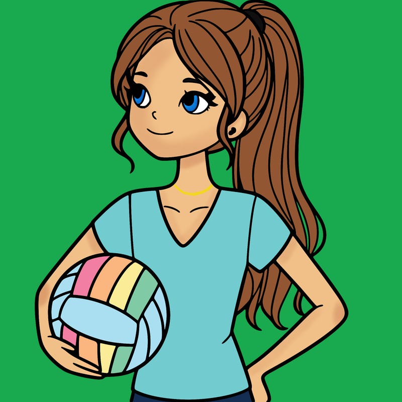 a tall girl holding a volleyball