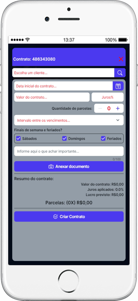 CredForte - Una pantalla para configurar un nuevo contrato a plazos en la aplicación CredForte