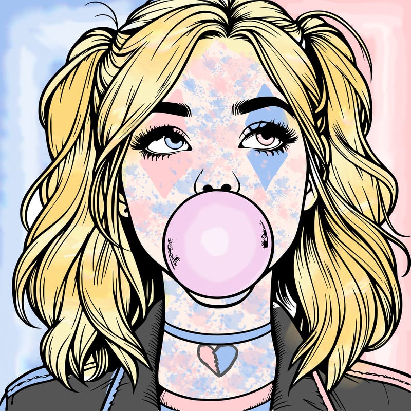 realististic girl blowing bubble -gum