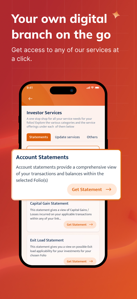 i-Invest iPru - i-Invest iPru app interface showing investor services and account statement management