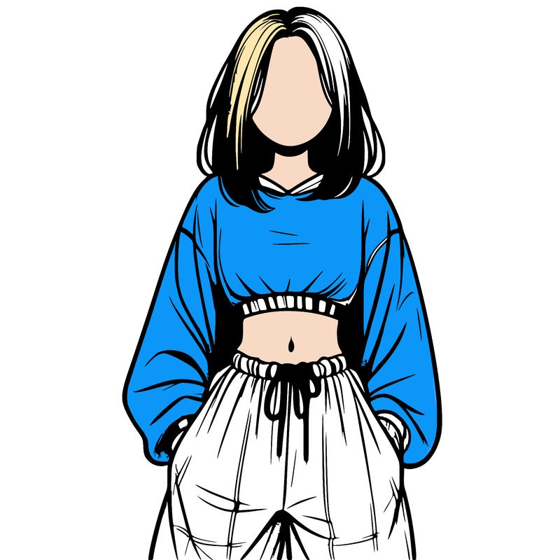 realistic girl faceless with baggy pants and a crop top